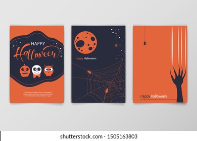 Halloween hand drawn invitation or greeting Cards set. Vector illustration.