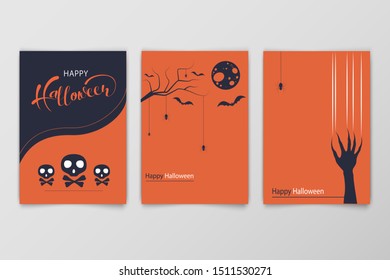 Halloween hand drawn invitation or greeting Cards set. Vector illustration.