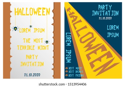 Halloween hand drawn invitation or greeting Cards set. Vector illustration.