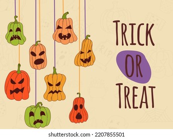 Halloween hand drawn invitation or greeting card. Trick or treat concept. Vector illustration