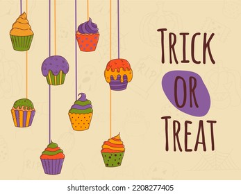 Halloween hand drawn invitation or greeting card. Trick or treat concept. Vector illustration