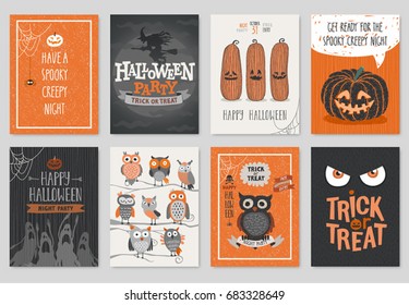 Halloween hand drawn invitation or greeting Cards set. Vector illustration.
