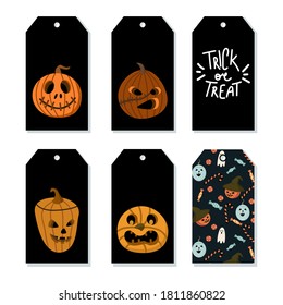 Halloween hand drawn label tag set. Autumn badge design. Isolated vector illustration