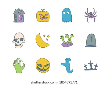 halloween hand drawn linear vector icons isolated on white background. halloween doodle icon set for web and ui design, mobile apps and print products