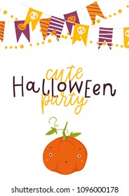 Halloween hand drawn modern card, invitation or poster design. Happy halloween lettering.  Illustrations collection