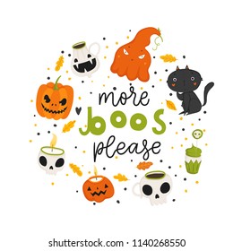 Halloween hand drawn modern card or poster design. Happy halloween lettering.  Illustrations collection