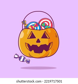 Calabaza dibujada a mano en Halloween con ilustración de caramelos