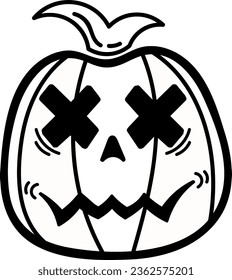 Icono de calabaza dibujado a mano en Halloween. La cara de la sonrisa de calabaza espeluznante. Carácter festivo emocional. Elementos para el diseño decorativo, la invitación y la tarjeta de otoño. Ilustración vectorial de dibujos animados planos.