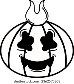 Halloween hand drawn pumpkin icon. Whute outline spooky pumpkin smile face. Emotional holiday character. Elements for autumn decorative design, invitation and card. Flat cartoon vector illustration.