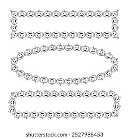 Halloween hand drawn pumpkins frame set doodle sketch. Vector design