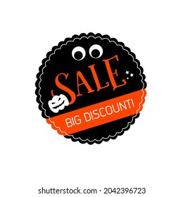 Halloween hand drawn sale tag isolated on white background. Halloween promotion.