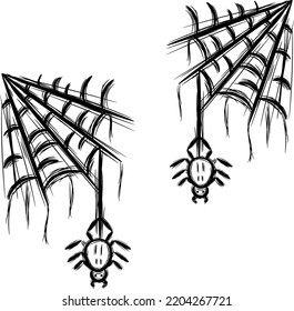 Halloween hand drawn scary spiders webs doodle black sketch