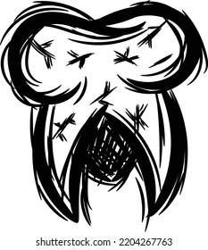 Halloween hand drawn scary tooth doodle black sketch