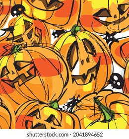 Halloween hand drawn seamless pattern