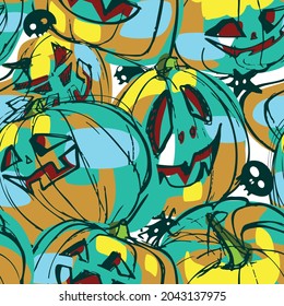 Halloween hand drawn seamless pattern