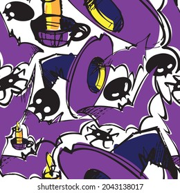 Halloween hand drawn seamless pattern