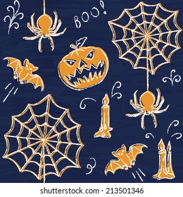 Halloween hand drawn seamless pattern on chalkboard background