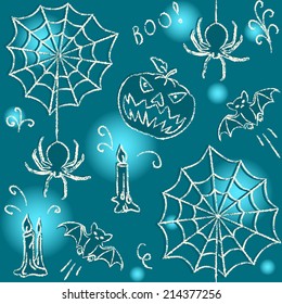 Halloween hand drawn seamless pattern with spiders