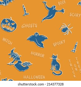 Halloween hand drawn seamless pattern with silhouettes