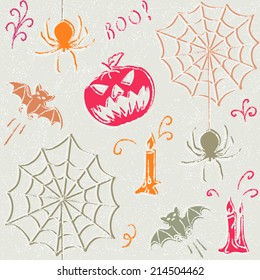 Halloween hand drawn seamless pattern with spiders and web