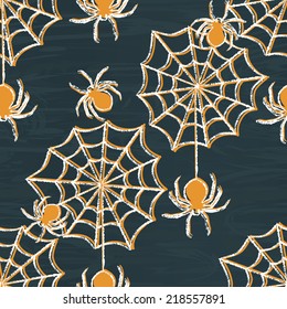 Halloween hand drawn seamless pattern with spiders and web