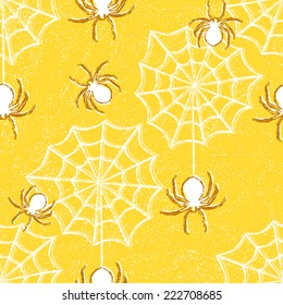 Halloween hand drawn seamless pattern with spiders and web