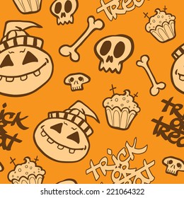 Halloween hand drawn seamless pattern.Vector background