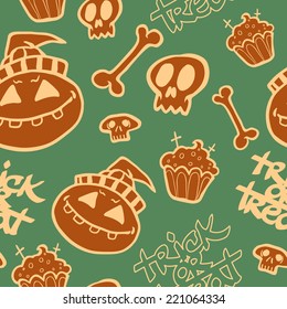 Halloween hand drawn seamless pattern.Vector background