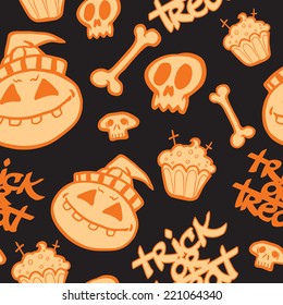 Halloween hand drawn seamless pattern.Vector background
