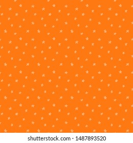 Halloween hand drawn seamless vector pattern with stars, light on a bright orange background. Flat style design. Concept for children textile print, wallpaper, wrapping paper, holiday decor.