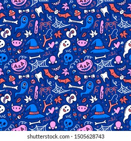 Halloween hand drawn seamless vector pattern.