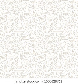 Halloween hand drawn seamless vector pattern.