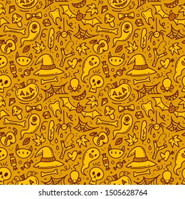 Halloween hand drawn seamless vector pattern.