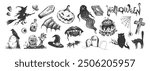 Halloween hand drawn set. Vector illustration.