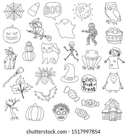 Halloween hand drawn set vector isolated on white