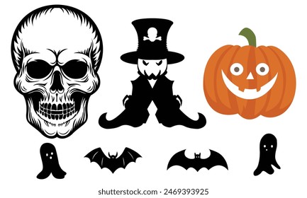 Halloween Hand Drawn Silhouette Skull pumpkin boo vector design 