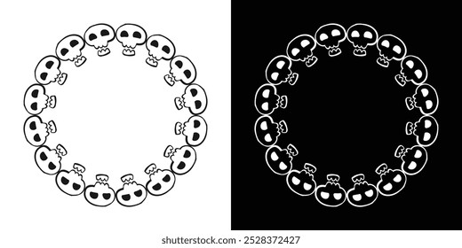 Halloween hand drawn skeleton skull decorative frames set design. Vector