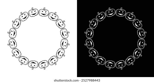 Halloween hand drawn spooky pumpkins frame doodle sketch. Vector design
