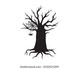 Halloween hand drawn spooky tree doodle silhouette. Creepy tree. Vector illustration