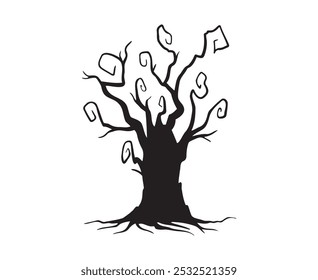 Halloween hand drawn spooky tree doodle silhouette. Creepy tree. Vector illustration