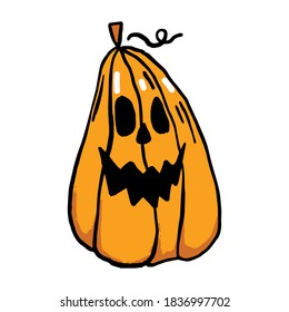 Halloween hand drawn vector clip art of pumpkin. Cartoon pumpkin with funny face.