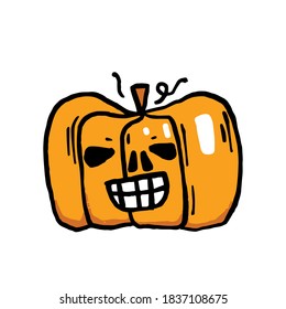 Halloween handgezeichnete Vektorklammer Kunst des Kürbis. Kürbis mit lustigem Gesicht.