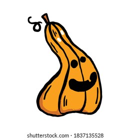 Halloween hand drawn vector clip art of pumpkin. Cartoon pumpkin with funny face.