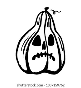 Halloween es un clip vectorial dibujado a mano de la calabaza. Calabaza de caricatura con cara graciosa. Página del libro de coloreado para Halloween. Colorido de la página. Ilustración de dibujos animados en blanco y negro.