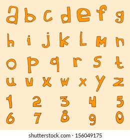 Halloween hand drawn vector full alphabet. The vector Roman font with numbers.