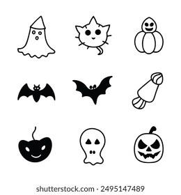 Halloween Hand Drawn Vector Icon Set illustration.