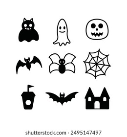 Halloween Hand Drawn Vector Icon Set illustration.