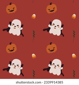 Halloween hand drawn vector illustration seamless pattern. Fall festive season print texture. Minimal decorative backdrop, for wallpaper, phone background