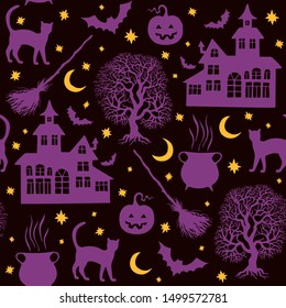 Halloween hand drawn vector seamless pattern.