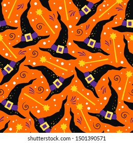 Halloween hand drawn vector seamless pattern.